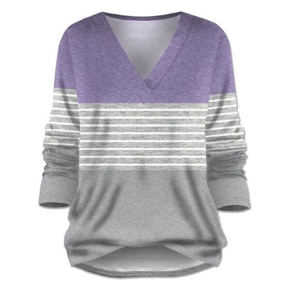 UDEAR Light Gray & Light Purple Stripe Color Block V Neck Top Size 2X